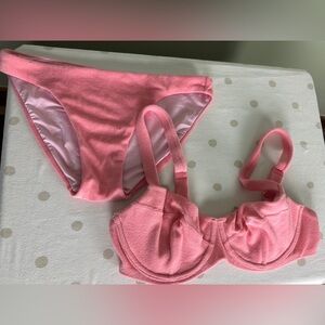 VICTORIA’S SECRET TERRY CLOTH TEXTURED BIKINI SET SIZE 38D LARGE BOTTOMS CUTE!!